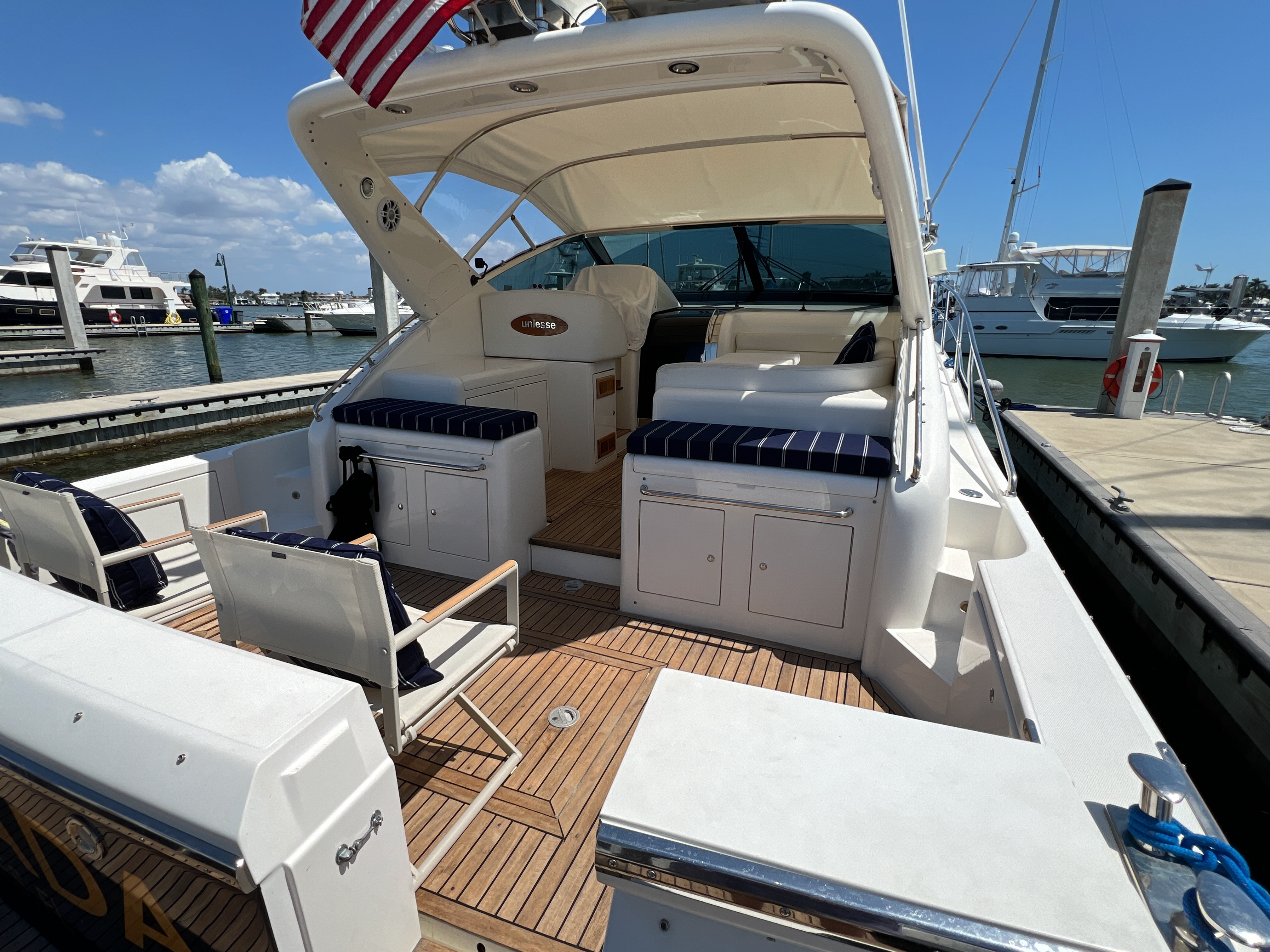 VERADA Uniesse 42 luxury motor yacht for charter in Naples Florida - exterior profile view